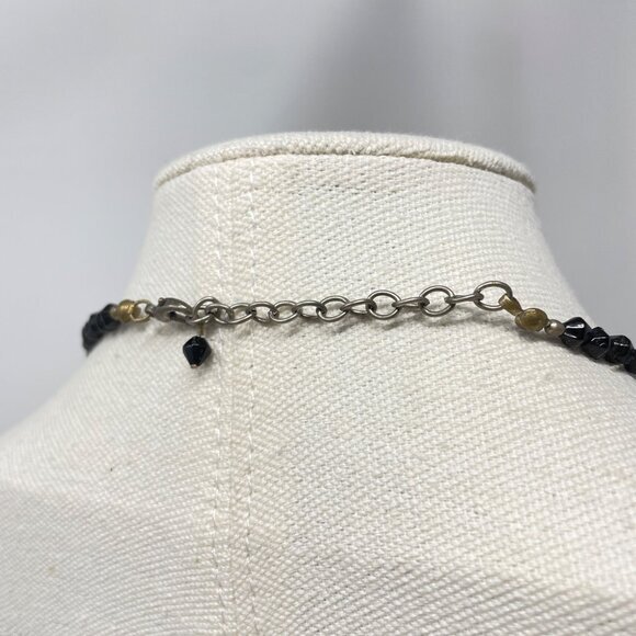 Faceted Glass Bead Necklace Silver-Tone Accent Beads Choker Black Whimsygoth - Picture 4 of 8
